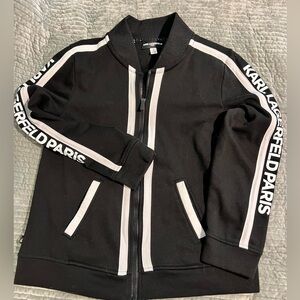 Karl Lagerfeld Paris zip jacket. Black white logo.lTrack style soft black.